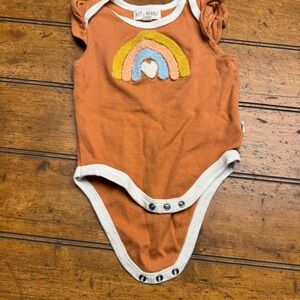 Kit + Pearl Baby Girl Orange Rainbow Heart Ribbed Ruffle‎ Sleeve Bodysuit 0 3M